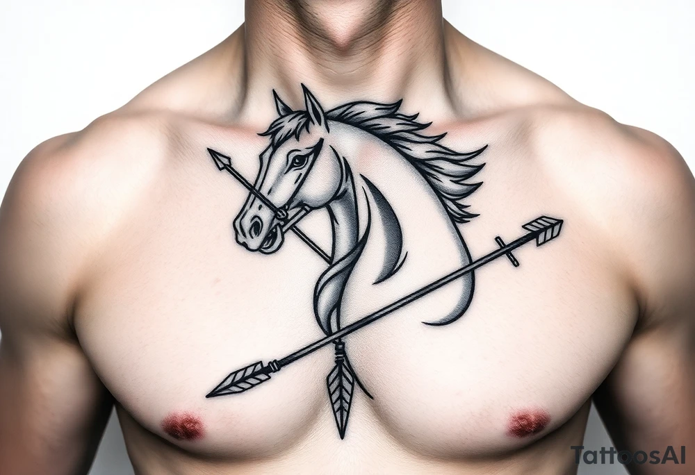 chest japan theme horse and arrow tattoo idea