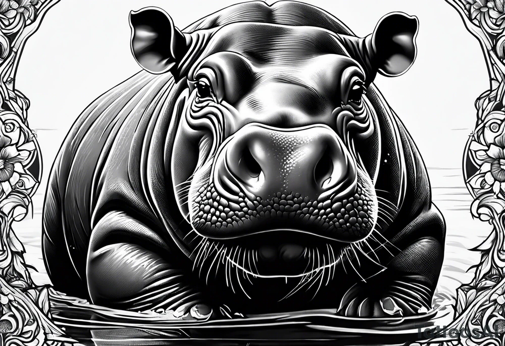 Baby hippo with a stern face tattoo idea