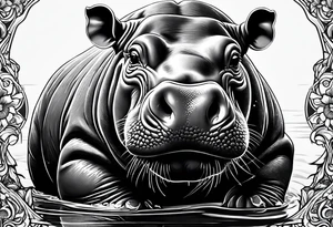 Baby hippo with a stern face tattoo idea