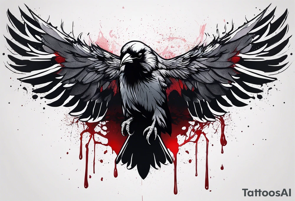dead raven spreading wings and dripped in blood tattoo idea