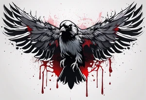 dead raven spreading wings and dripped in blood tattoo idea