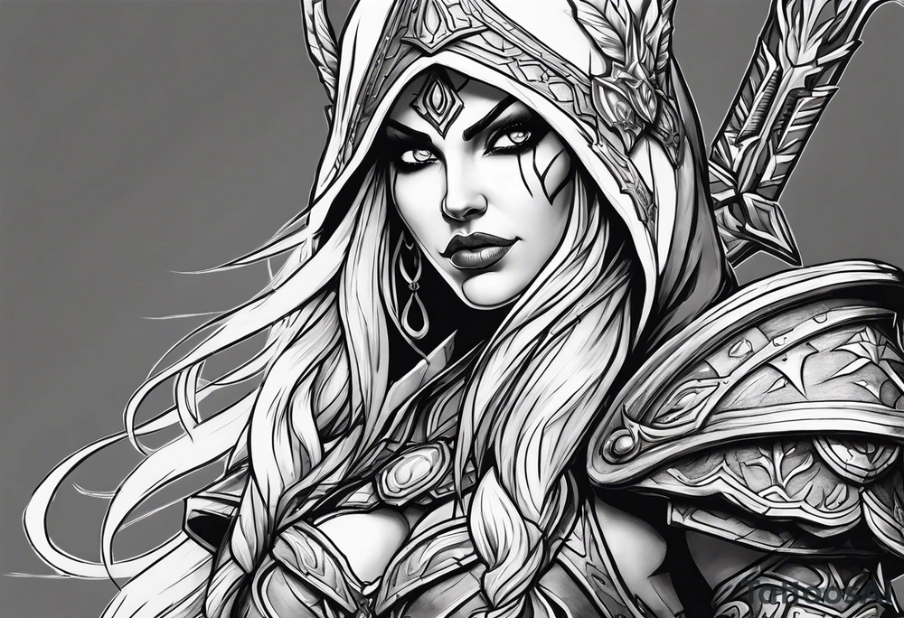 sylvanas from world of warcraft include her bow and armor tattoo idea