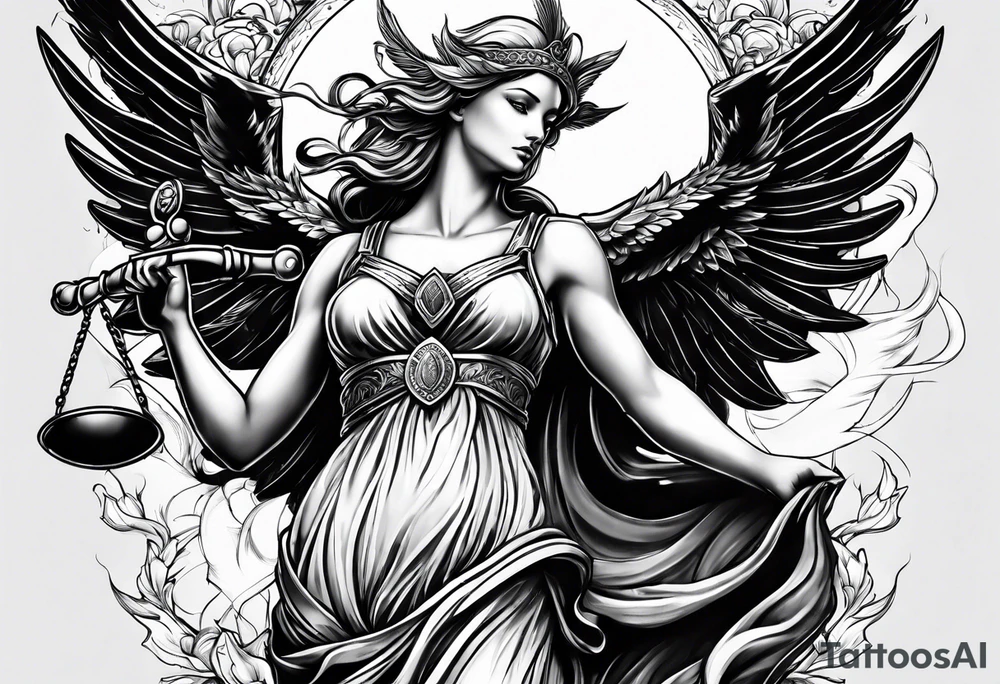 lady justice pheonix tattoo idea