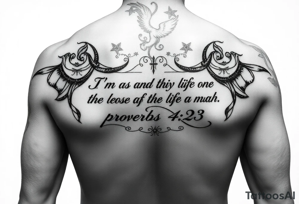 I want a tattoo with the Bible verse proverbs 4:23. I’m a man tattoo idea