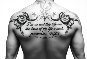 I want a tattoo with the Bible verse proverbs 4:23. I’m a man tattoo idea