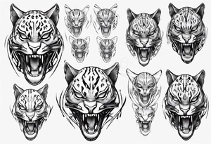 cybernetic ocelot full body teeth showing tattoo idea