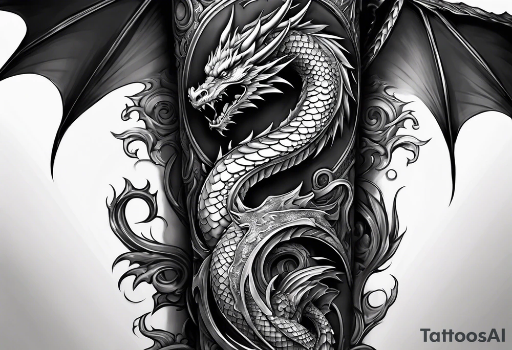 A dragon holding on a column tattoo idea