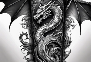A dragon holding on a column tattoo idea