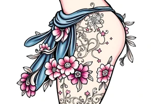 BDSM-themed art deco woman, intricate linework, thigh tattoo. tattoo idea