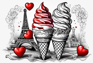 small ice cream cone with small red heart on it somewhere while representing Paris tattoo idea