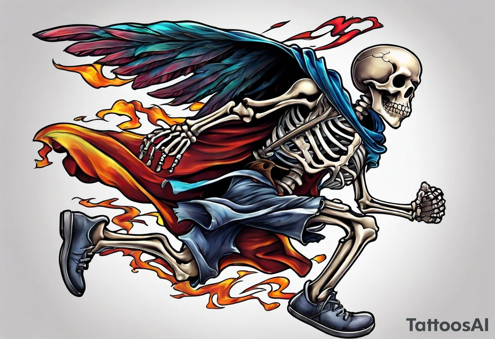 skeleton running from the world tattoo idea