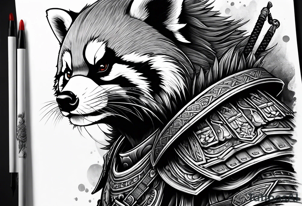 Red panda samurai armor tattoo idea