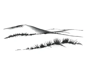Landscape of sand dune and peasible sea (like in the north of France) in a minimalist style tattoo idea