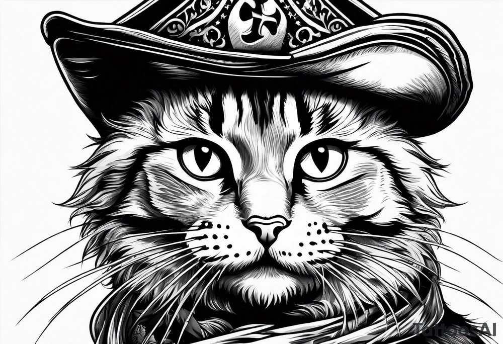 Happy cat in pirat hat tattoo idea