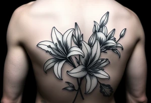 lillies, realistic, black and white, sleeve tattoo idea