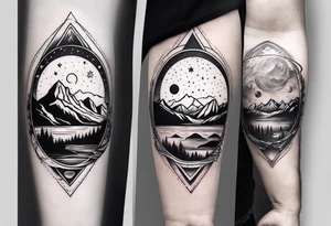 Mountains with planets and stars in the background tattoo idea
