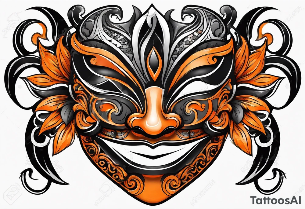 Laughing mask that is orange and black simplistic tattoo idea