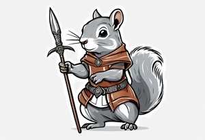 a grey squirrel dressed in a medieval tunic holding a silver spear tattoo idea
