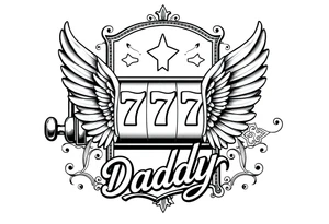 Slot machine with 777 and word Daddy with angel wings tattoo idea