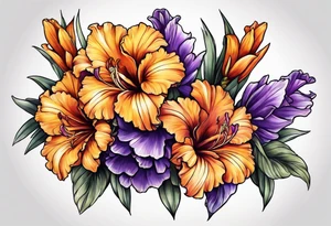 Marigold and purple gladiolus tattoo idea