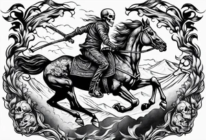 Skeleton riding a horse on fire tattoo idea