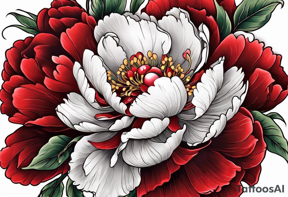 Red peony with a pearl necklace tattoo idea