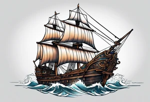 huge dark wooden ship tattoo idea