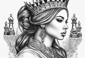 soft chess queen contour with letters MAJA tattoo idea