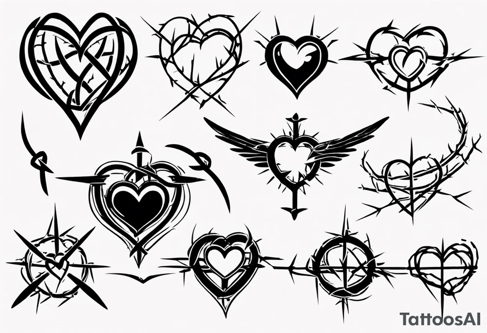 Simple Heart with barbed wire across centre tattoo idea