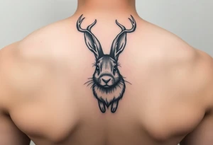 abstract jack rabbit with antlers coming out from its head, between the ears tattoo idea