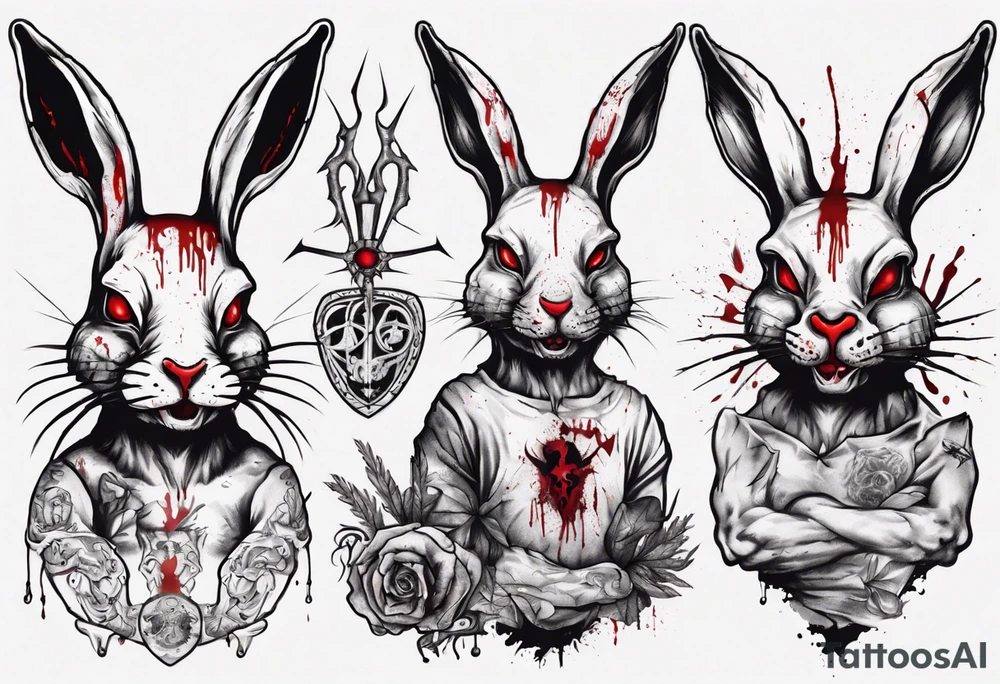 satanic rabbit with bloody face tattoo idea