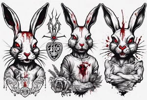 satanic rabbit with bloody face tattoo idea
