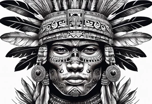 aztec god of death Mictlantecuhtli with long feathers around his head tattoo idea