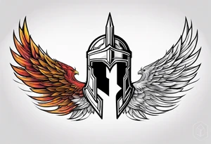 A Spartan Helmet with a phoenix encompassing it tattoo idea