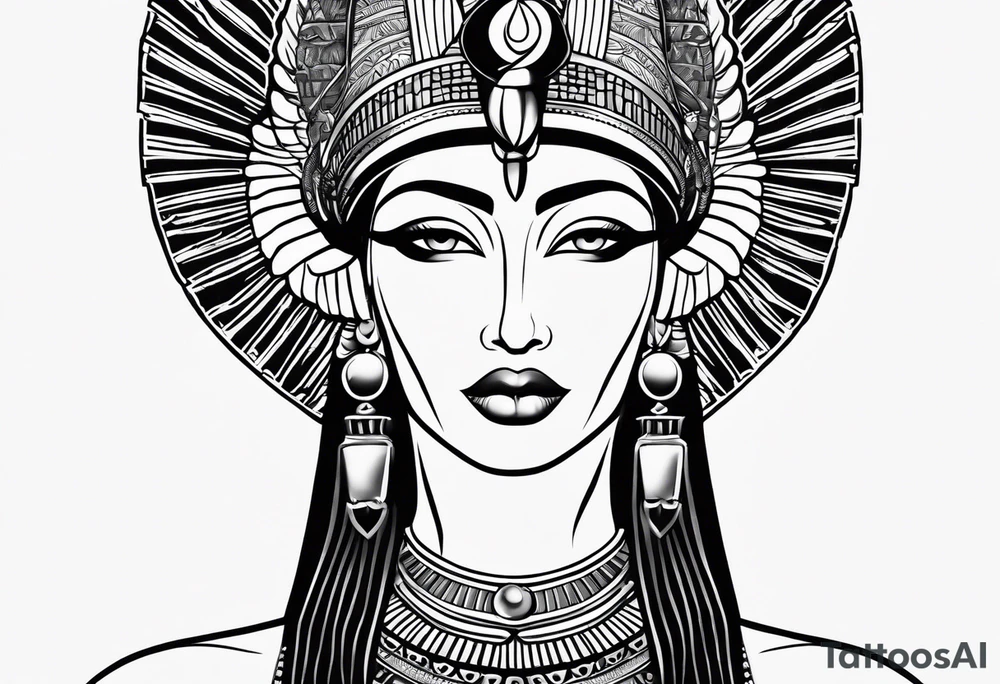 black and white Egyptian goddess Isis tattoo idea