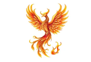 magnificent phoenix rising from golden flames with trailing embers tattoo idea