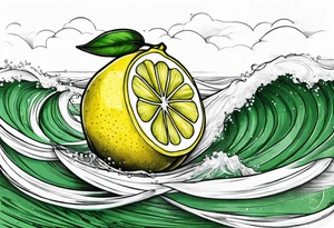A lemon-Buoy with a green leaf-flag on waves tattoo idea