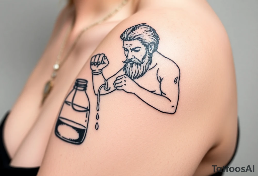 aquarius badass humanized version man trickling water from his jar along the arm tattoo idea