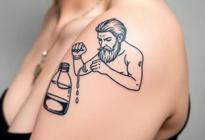 aquarius badass humanized version man trickling water from his jar along the arm tattoo idea