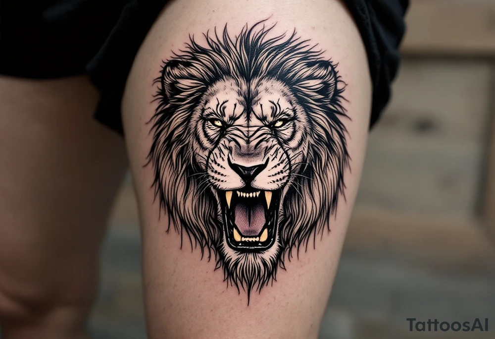 powerful lion roaring tattoo tattoo idea