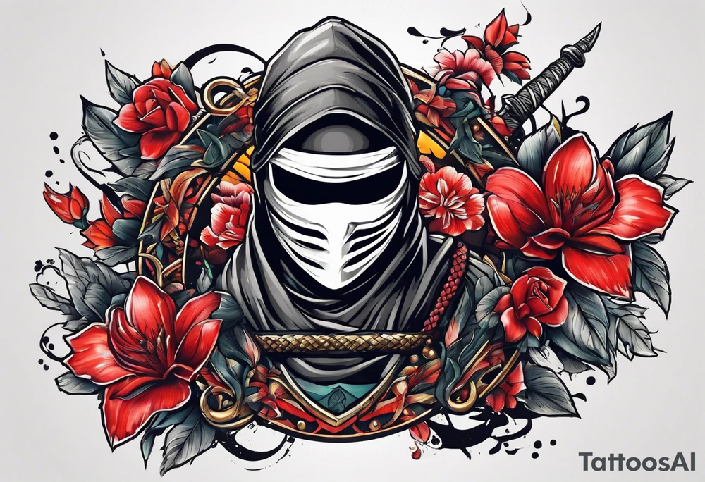 the letters A R in the middle of a ninja headband tattoo idea