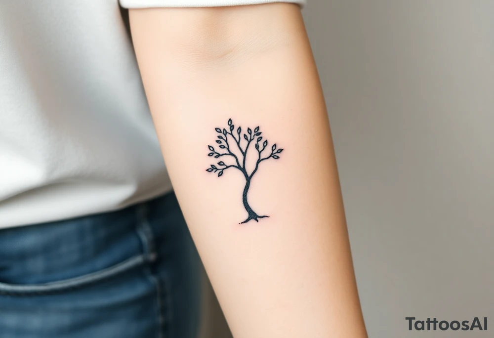 Tree with few leaves, with a SPIRAL line starting from the left side of tree and spiraling outward in a clockwise direction tattoo idea