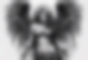angry angel in black standing tattoo idea