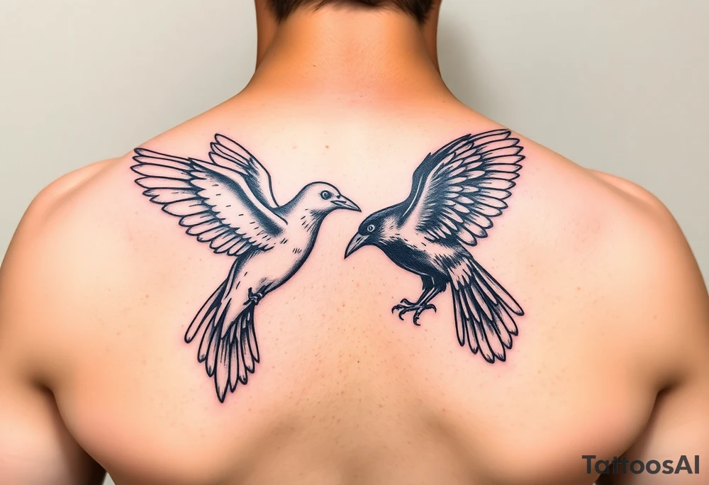 dove and raven fighting tattoo idea