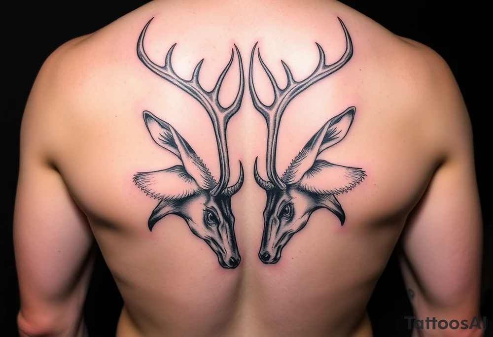 Two deer with their heads down hitting horns to show dominance. tattoo idea