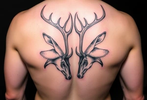 Two deer with their heads down hitting horns to show dominance. tattoo idea
