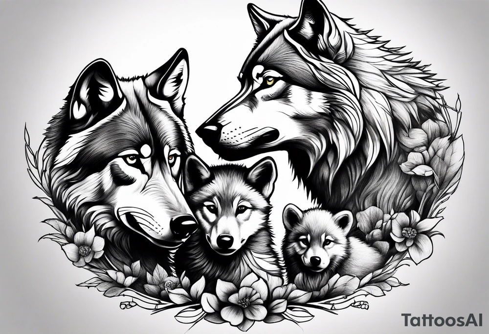 Wolf protecting cubs tattoo idea