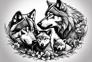 Wolf protecting cubs tattoo idea