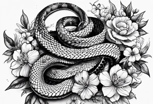Snake with cross and flowers tattoo idea