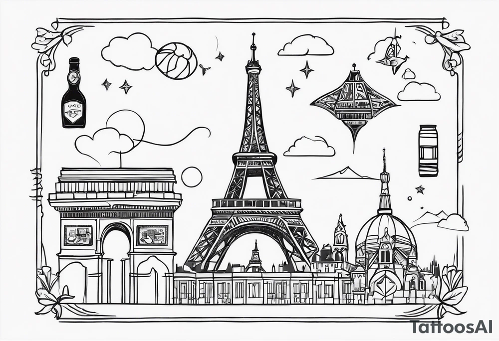 paris tattoo with travel symbols tattoo idea